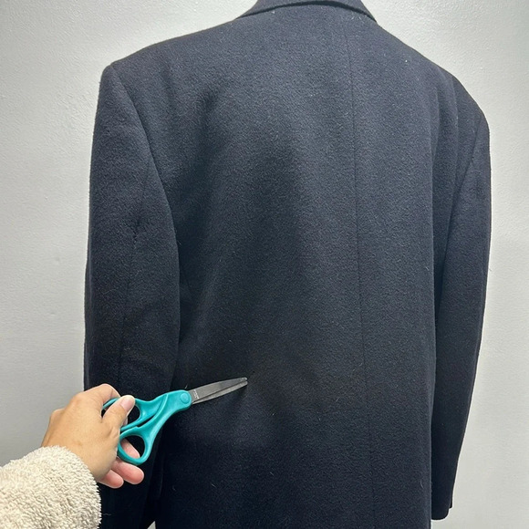 Burberry Trench Coat Cashmere Wool Blend Button Down Navy Blue Vintage Large * - Picture 12 of 14